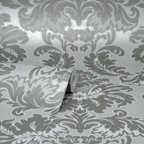 Crown Damask Grey Wallpaper Roll