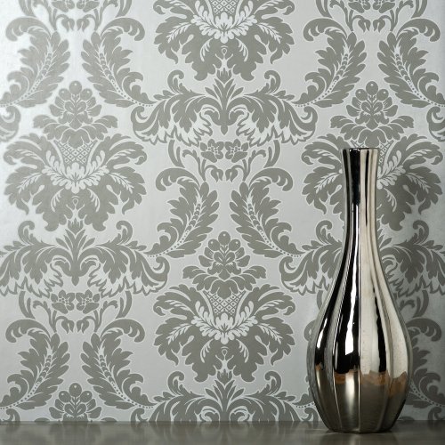 Crown Damask Grey Wallpaper Room