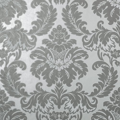 Crown Damask Grey Wallpaper