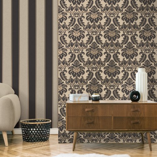 Crown Stripe Black Wallpaper Room 2