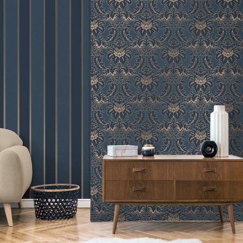 Crown Stripe Blue Wallpaper Room 2