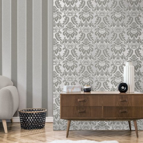 Crown Stripe Grey Wallpaper Room 2