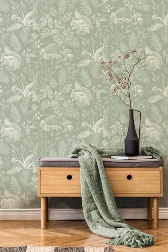 Crown Woodland Toile Green Wallpaper Room 2