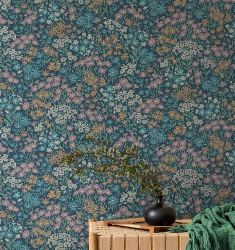 Crown Ditsy Daisies Dark Blue Wallpaper Room