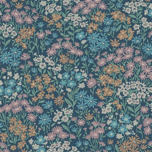 Crown Ditsy Daisies Dark Blue Wallpaper with vibrant daisy pattern from the Ashdown collection