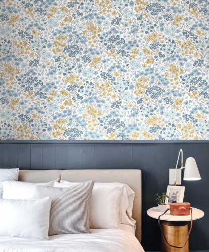 Crown Ditsy Daisies Light Blue Wallpaper Room