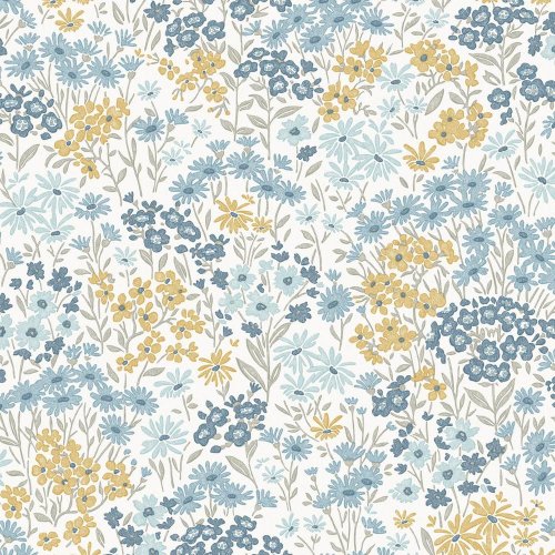 Crown Ditsy Daisies Light Blue Wallpaper with vibrant daisy pattern from the Ashdown collection