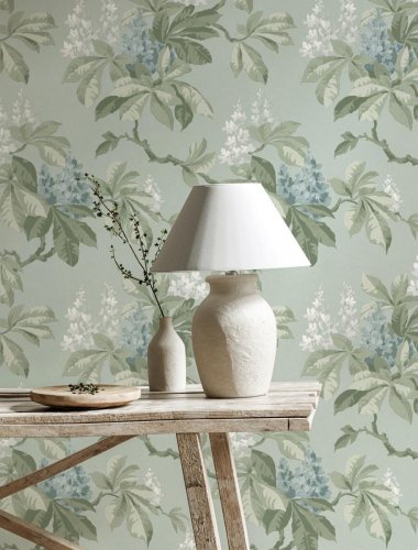 Crown Chestnut Floral Blue Wallpaper Room