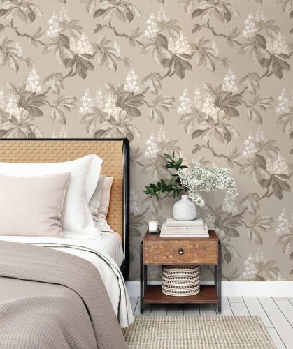 Crown Chestnut Floral Beige Wallpaper Room 2