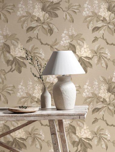 Crown Chestnut Floral Beige Wallpaper Room