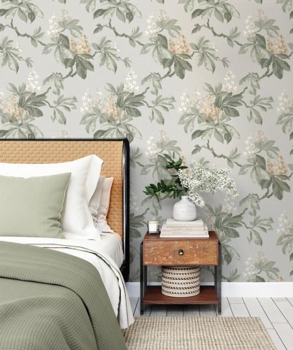 Crown Chestnut Floral Grey Wallpaper Room 2