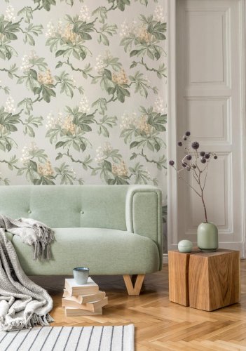 Crown Chestnut Floral Grey Wallpaper Room 3