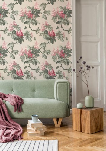 Crown Chestnut Floral Pink Wallpaper Room 3