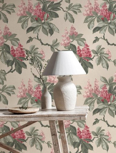 Crown Chestnut Floral Pink Wallpaper Room