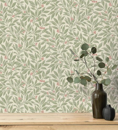 Crown Winter Berry Green Wallpaper Room