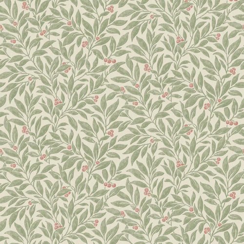 Crown Winter Berry Green Wallpaper with soft green background and red berries