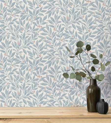 Crown Winter Berry Blue Wallpaper Room