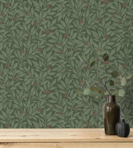 Crown Winter Berry Grey Wallpaper Room