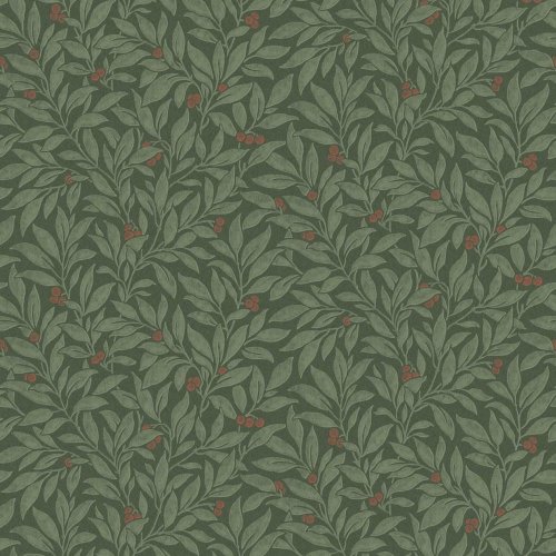 Crown Winter Berry Emerald Wallpaper with rich green background and red berries