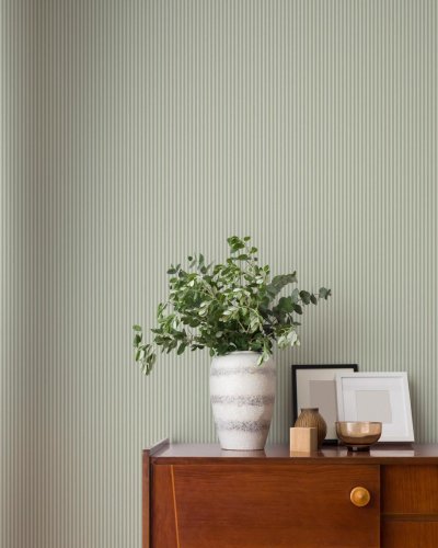 Crown Ticking Stripe Green Wallpaper Room 2