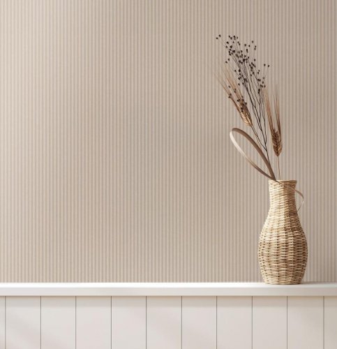 Crown Ticking Stripe Beige Wallpaper Room