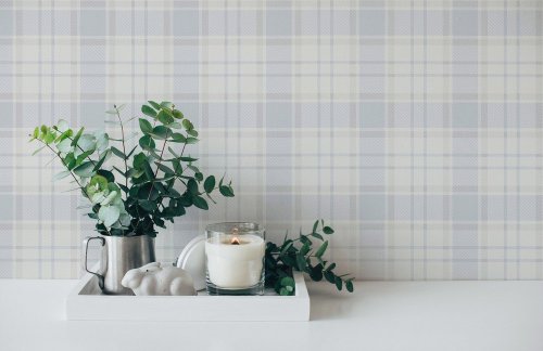 Galerie Check Plaid Blue Wallpaper Room 2