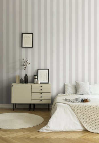 Galerie Stripe Motif Silver Grey Wallpaper Room 2