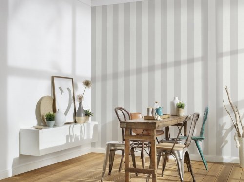 Galerie Stripe Motif Silver Grey Wallpaper Room