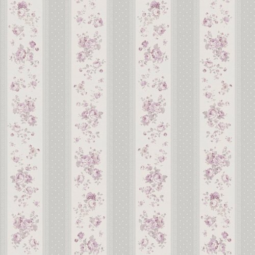 Galerie Vintage Rose Stripe Motif Silver Grey Wallpaper