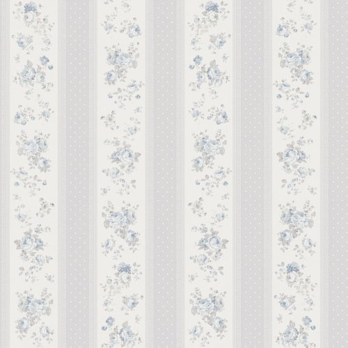 Galerie Vintage Rose Stripe Motif Blue / Grey / White Wallpaper