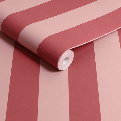 Roll of Canopy Stripe Pink & Red wallpaper showcasing vibrant striped design