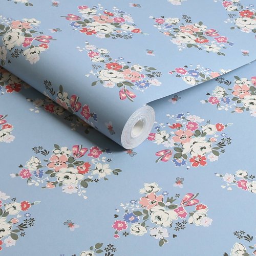 Roll of Clifton Floral Blue wallpaper showcasing vibrant floral design