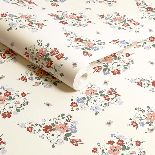 Roll of Clifton Floral Cream wallpaper showcasing a soft floral design