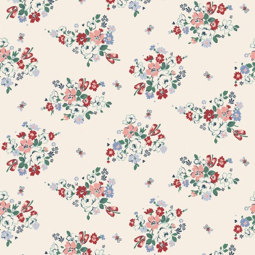 Clifton Floral Cream wallpaper with pastel flowers and a country cottage vibe