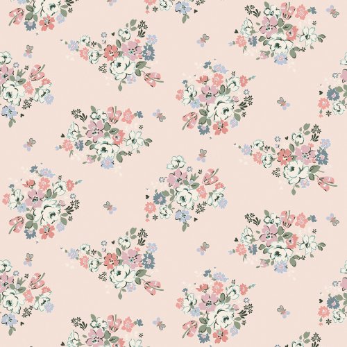 Clifton Floral Pink wallpaper with pastel posies and butterflies on a baby pink background