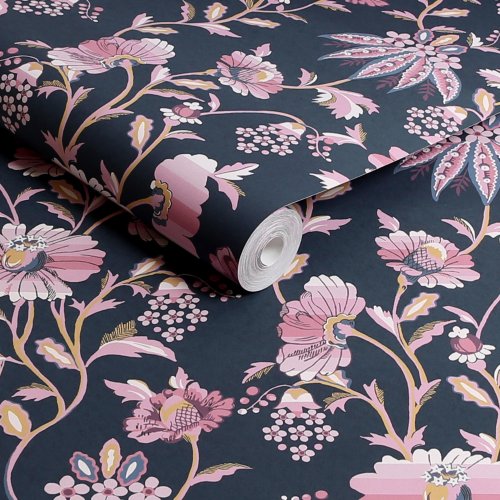 Roll of Friendship Garden Navy wallpaper showcasing whimsical floral design