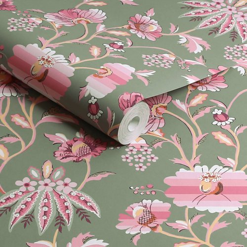 Roll of Friendship Garden Sage wallpaper showcasing whimsical floral design