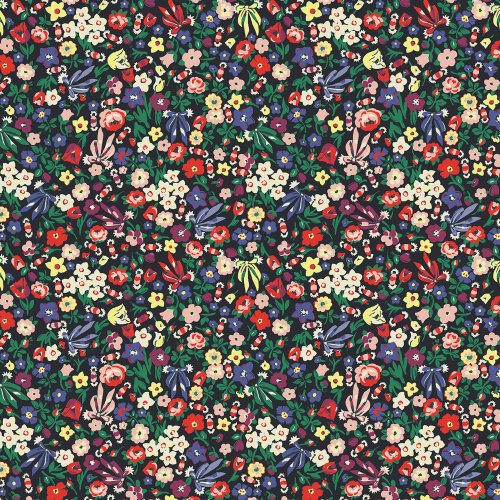 Harmony Ditsy Night wallpaper swatch with vibrant florals on a charcoal-black background