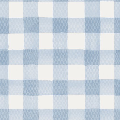 Painted Gingham Blue wallpaper with large-scale baby blue and white gingham design