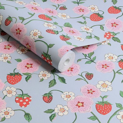 Roll of Strawberry Summer wallpaper featuring classic Cath Kidston floral and strawberry design