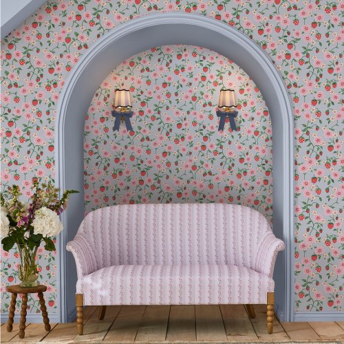 Room decorated with Strawberry Summer wallpaper showcasing a cosy country cottage feel