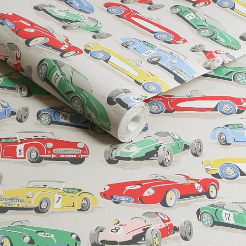 Roll of Vintage Cars Multi wallpaper featuring playful vintage car design