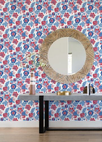 A Street Prints Jacobean Blue & Red Wallpaper Room