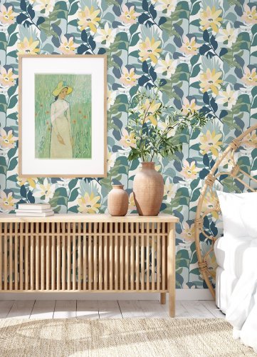 A Street Prints Koko Turquoise Wallpaper Room 2