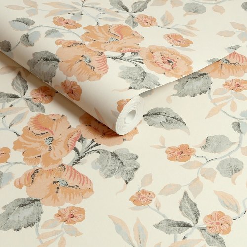 Laura Ashley Alyworth Trail Apricot floral design wallpaper