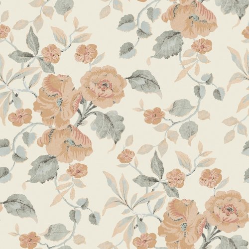 Apricot floral wallpaper on cream background with hand-drawn blooms