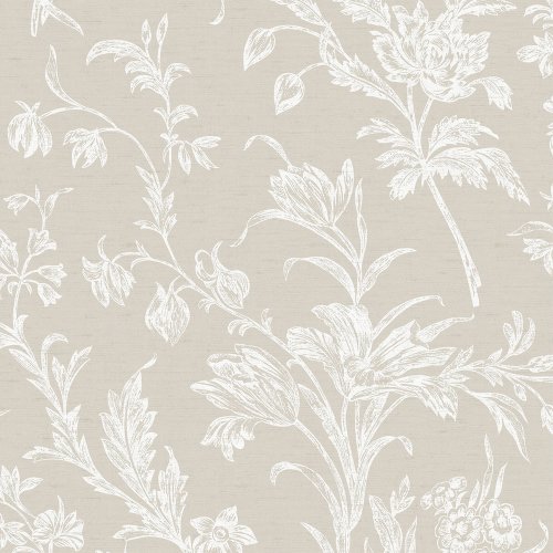 Laura Ashley Lloyd Dove Grey Wallpaper featuring delicate white floral designs on a muted grey background.