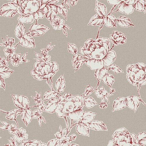 Laura Ashley Pollington Roses Dark Dove Grey Wallpaper with red outline.