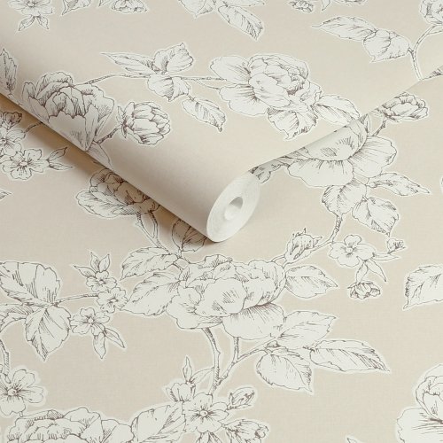 Natural floral wallpaper design with elegant roses by Laura Ashley.