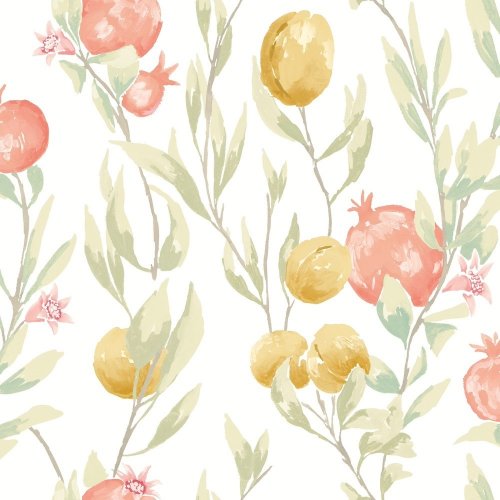 Ohpopsi Pomegranate Trail Olive Wallpaper with hand-painted pomegranates